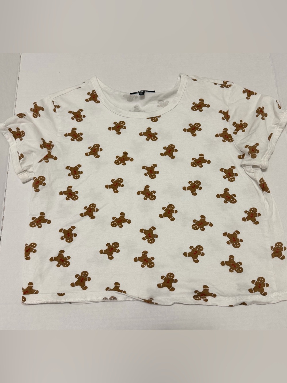 White Kids Short Sleeve Tee with Gingerbread Print